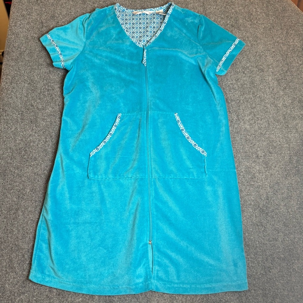Terry Cloth Zippered Swim Cover Up w/ Pockets Size M Beach Summer Cottagecore